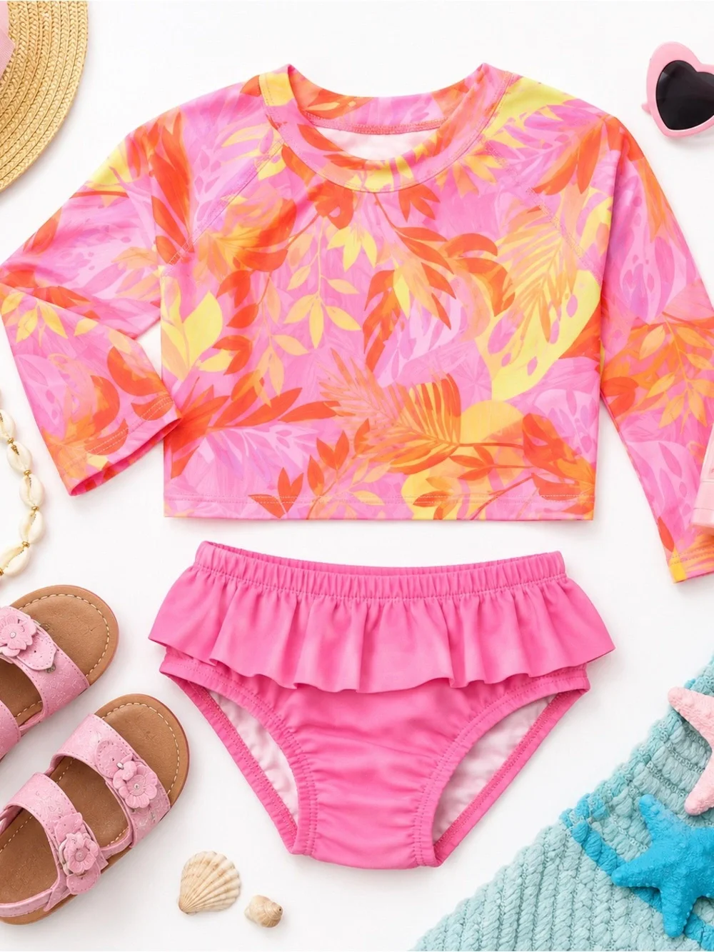 Wonder Nation Tropical Rash Guard Swimsuit Set Girls 18M Pink NWT Two Piece CUTE